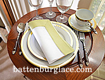 White Hemstitch Napkin with Mellow Green colored Trim Border.